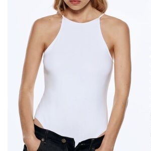 Zara | NWT White Racer Back Snap Gusset Stretch Bodysuit Tank Top S
